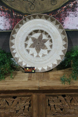 NEW Bali Woven Rattan Platter with Motif - Balinese Woven Rattan Wall Art 50cm