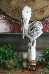 NEW Balinese Hand Carved Wooden Pelican Stump - Bali Pelican Wood Carving