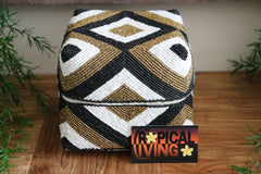 NEW Balinese Hand Crafted Woven & Hand Beaded Baskets - Bali Basket with Lid M