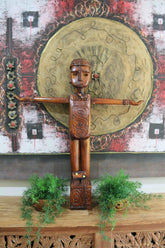 NEW Balinese Hand Carved Timber Primitive Statue / Sculpture - 1m tall