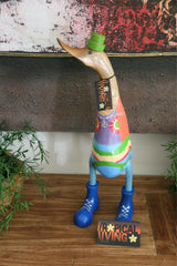 NEW L Balinese Hand Carved Wooden Hippy Duck - Bali Rice Paddy Hippy Duck