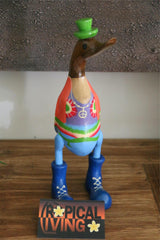 NEW S Balinese Hand Carved Wooden Hippy Duck - Bali Rice Paddy Hippy Duck