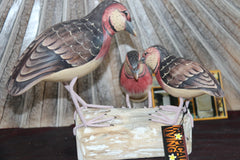 NEW Balinese Hand Carved Wooden Family of 3 Quailes on Log