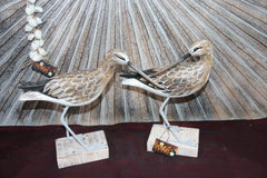 NEW Balinese Hand Carved & Crafted Set of 2 Wooden Curlew Bird Sculptures