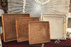 New Balinese Hand Woven Open Rattan Basket / Tray - 3 sizes - 2 colours...