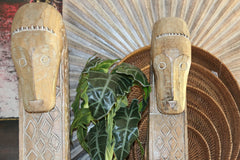 NEW Indonesian Hand Carved Primitive Wooden SeaHorse on Stand - TIMOR ART