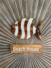 NEW Balinese Timber Fish BEACH HOUSE Sign - Bali Beach House Sign Hand Crafted