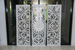 New Balinese Carved MANDALA / TROPICAL WALL PANELS - 3 piece Bali Mandala Art