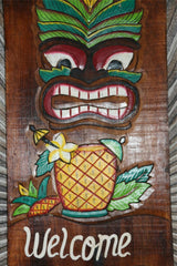 NEW Hand Crafted & Carved TIKI WELCOME Sign - Tropical Island Bali Bar Sign