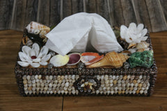 New Balinese Hand Crafted Shell Encrusted Tissue Holder - Shell Tissue Box