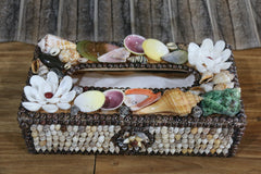 New Balinese Hand Crafted Shell Encrusted Tissue Holder - Shell Tissue Box
