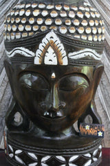 NEW Balinese Hand Carved Wooden Buddha Mask on Stand - 60cm