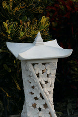 NEW Balinese Hand Carved Limestone Lantern - Bali Frangipani Garden Lantern 60cm