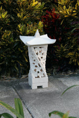 NEW Balinese Hand Carved Limestone Lantern - Bali Frangipani Garden Lantern 60cm