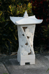 NEW Balinese Hand Carved Limestone Lantern - Bali Hibiscus Garden Lantern 60cm