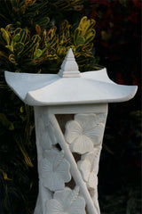 NEW Balinese Hand Carved Limestone Lantern - Bali Hibiscus Garden Lantern 60cm