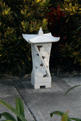 NEW Balinese Hand Carved Limestone Lantern - Bali Hibiscus Garden Lantern 60cm