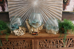 NEW Balinese Hand Blown Glass on Wood Bowl - Bali Glass on Wood Art ALL UNIQUE!!