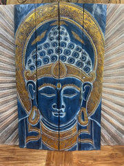 Balinese Hand Carved Wood Hinged Buddha Wall Panel - Bali Buddha Wall Panel 1m