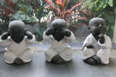 New Cast Concrete Balinese Set 3 Monk Hear No, See No, Speak No Evil Statues