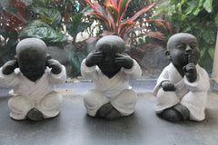 New Cast Concrete Balinese Set 3 Monk Hear No, See No, Speak No Evil Statues