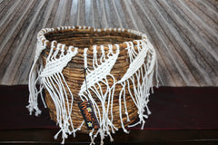 NEW Balinese Hand Woven Open Basket with macrame trim - S