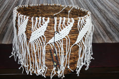 NEW Balinese Hand Woven Open Basket with macrame trim - M