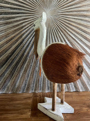NEW Balinese Hand Carved Wood & Coconut Pelican Sculpture - Wooden Bali Pelican