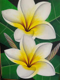 Balinese Canvas Frangipani Painting w/Bali Carved Frame - Frangipani Painting