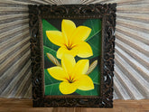 Balinese Canvas Frangipani Painting w/Bali Carved Frame - Frangipani Painting