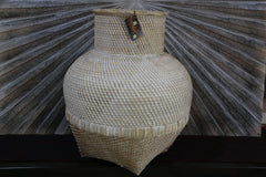 New Balinese Hand Woven Open Basket / Bali Belly Vase Style Basket