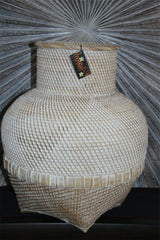 New Balinese Hand Woven Open Basket / Bali Belly Vase Style Basket