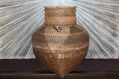 New Balinese Hand Woven Open Basket / Bali Belly Vase Style Basket