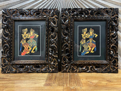 Balinese Traditional Painting w/Bali Carved Frame - Traditional Bali Painting