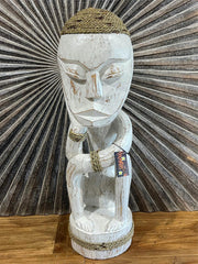 NEW Balinese Hand Carved Timber Primitive Thinker Statue / Sculpture - 60cm tall