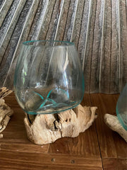 NEW Balinese Hand Blown Glass on Wood Bowl - Bali Glass on Wood Art ALL UNIQUE!!