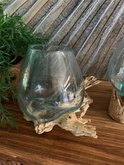 NEW Balinese Hand Blown Glass on Wood Bowl - Bali Glass on Wood Art ALL UNIQUE!!