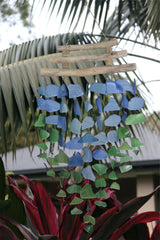 Balinese Sea Glass w/Wooden Zen Top Windchime /Mobile - Glass Chime Decor Hanger