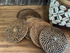 NEW Bali Woven Rattan Coasters - Balinese Coasters 1 Pce