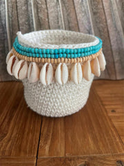 NEW Balinese Handmade Crochet Open Baskets with Shell Trim