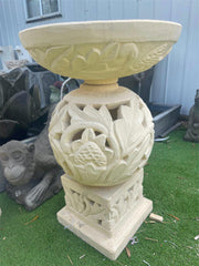 Balinese Leaf Design Hand Crafted Bird Bath - Bali Garden Art - Bali Bird Bath