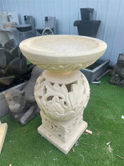 Balinese Leaf Design Hand Crafted Bird Bath - Bali Garden Art - Bali Bird Bath