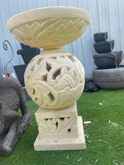 Balinese Leaf Design Hand Crafted Bird Bath - Bali Garden Art - Bali Bird Bath