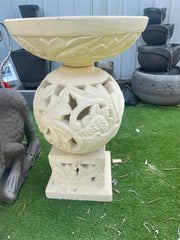 Balinese Leaf Design Hand Crafted Bird Bath - Bali Garden Art - Bali Bird Bath