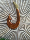 Hand Crafted Polynesian Fishing Hook Wall Art - NZ Maori Teak Wood Fishing Hook