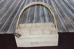 New Balinese Hand Woven Rattan 4 Compartment Caddy - Rattan Bali Basket
