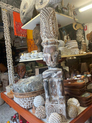 NEW Balinese Hand Carved Timber Primitive Thinker Statue / Sculpture - 70cm Tall