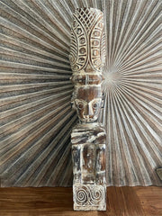 NEW Balinese Hand Carved Timber Primitive Thinker Statue / Sculpture - 70cm Tall