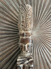 NEW Balinese Hand Carved Timber Primitive Thinker Statue / Sculpture - 70cm Tall