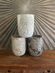 NEW Hand Carved Wooden Palm Tree Pot - BOHO Style - 3 Colours Available